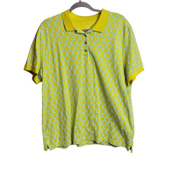 Lands'‎ End Women's Lime Geometric Print Polo Shirt Size XL Preppy Resort Tennis - Picture 1 of 11